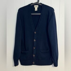 L.L.Bean men's cotton knit cardigan sweater Navy Blue Size M